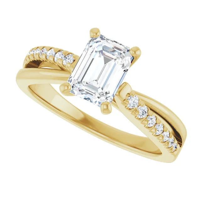 14K White Gold 1.24 CTW Emerald-Cut Lab Grown Diamond Engagement Ring with Solitaire and Pavé Band