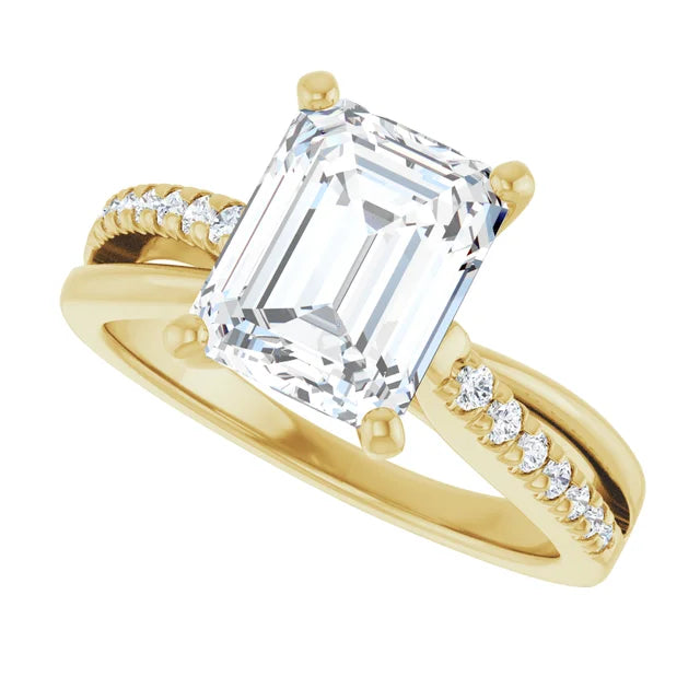 14K White Gold 1.24 CTW Emerald-Cut Lab Grown Diamond Engagement Ring with Solitaire and Pavé Band-Pauls Jewelers