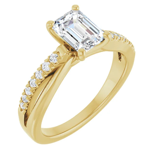 14K White Gold 1.24 CTW Emerald-Cut Lab Grown Diamond Engagement Ring with Solitaire and Pavé Band