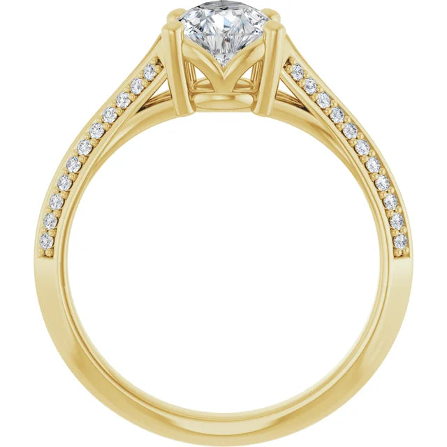 14K White Gold 1.27 CTW Pear Solitaire Lab Grown Diamond Engagement Ring with Pavé Band