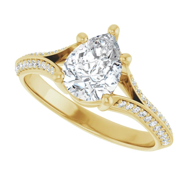 14K White Gold 1.27 CTW Pear Solitaire Lab Grown Diamond Engagement Ring with Pavé Band