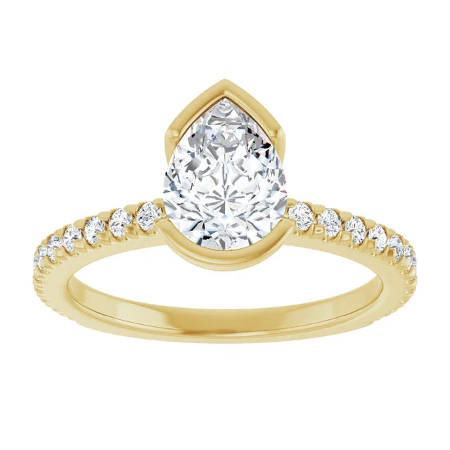 14K White Gold 1.34 CTW Pear-Cut Lab Grown Diamond Half Bezel Engagement Ring