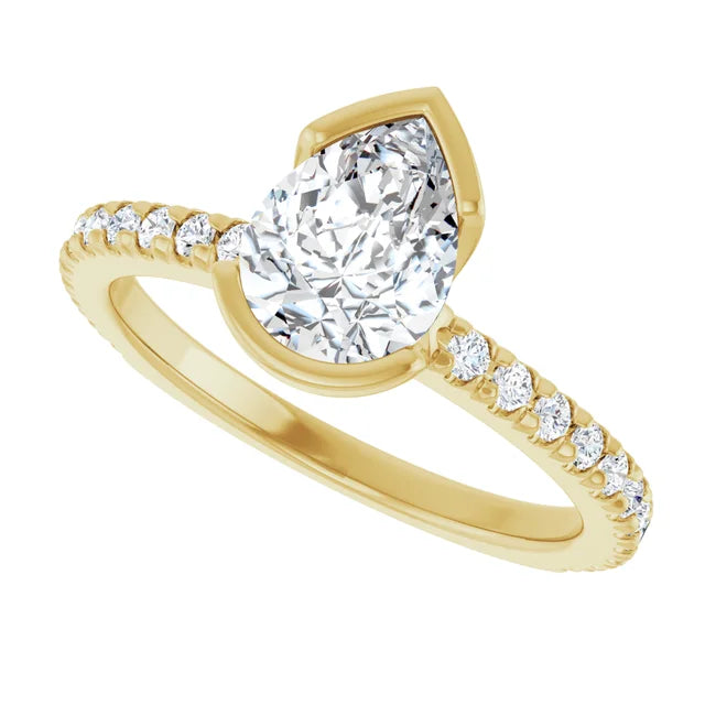 14K White Gold 1.34 CTW Pear-Cut Lab Grown Diamond Half Bezel Engagement Ring