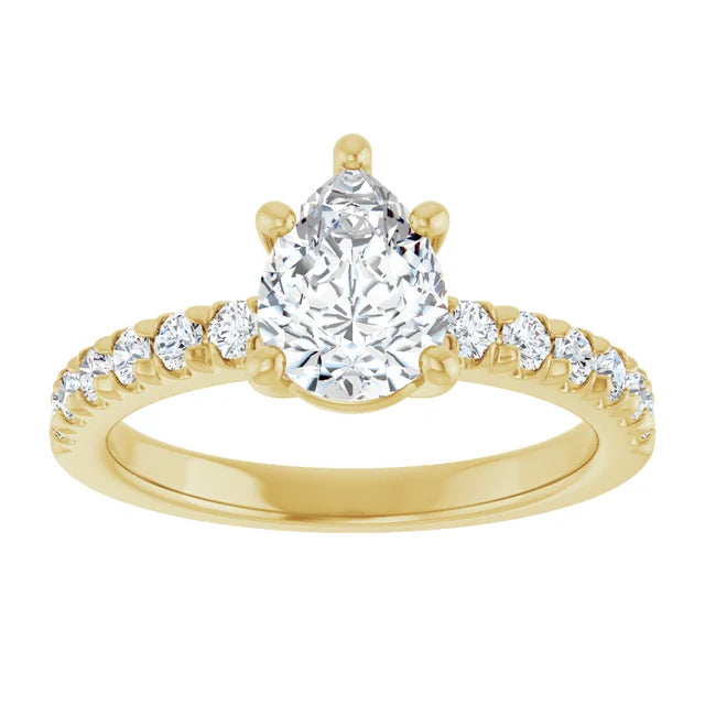 14K White Gold 1.41 CTW Pear Solitaire Lab Grown Diamond Engagement Ring with Pavé Band