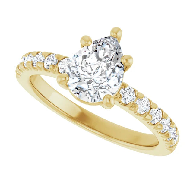 14K White Gold 1.41 CTW Pear Solitaire Lab Grown Diamond Engagement Ring with Pavé Band