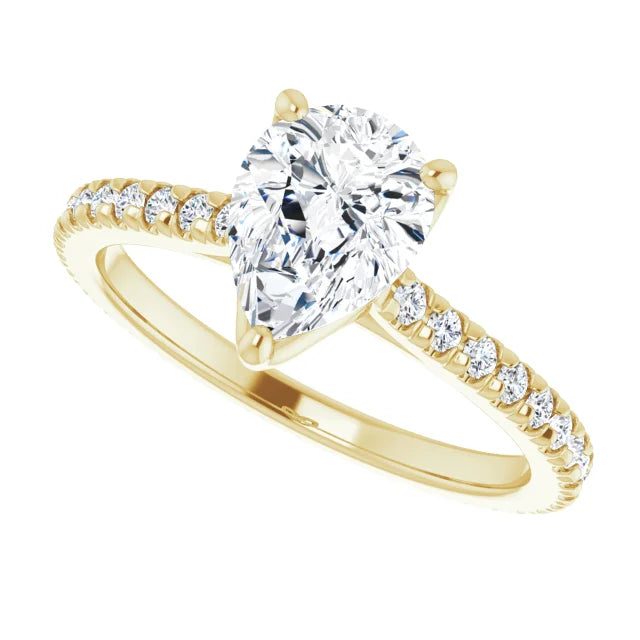 14K White Gold 1.53 CTW Pear-Cut Lab Grown Diamond Engagement Ring with Eternity and Pavé Band