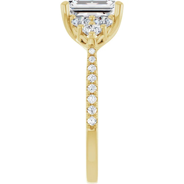 14K White Gold 1.54 CTW Emerald-Cut Lab Grown Diamond Solitaire Engagement Ring with French-Set Pavé Band