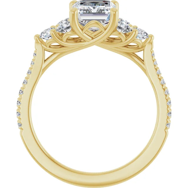 14K White Gold 1.54 CTW Emerald-Cut Lab Grown Diamond Solitaire Engagement Ring with French-Set Pavé Band