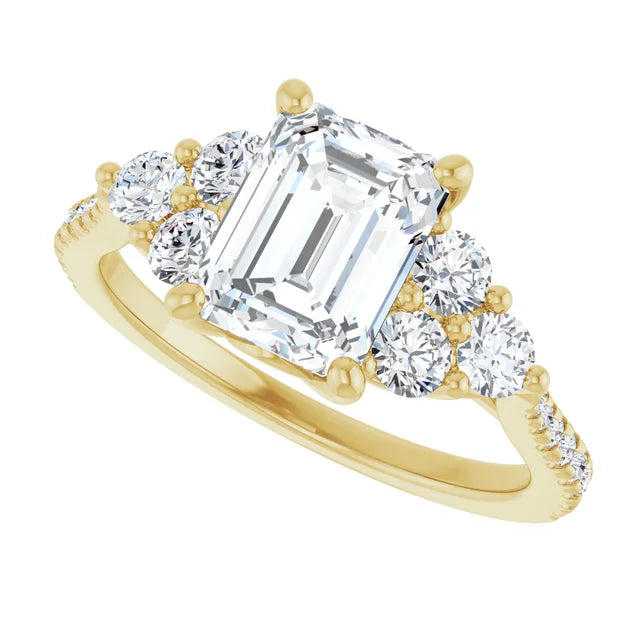 14K White Gold 1.54 CTW Emerald-Cut Lab Grown Diamond Solitaire Engagement Ring with French-Set Pavé Band