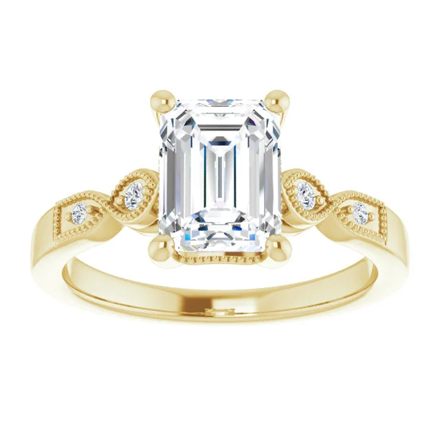 14K White Gold 1.56 CTW Emerald-Cut Lab Grown Diamond Solitaire Engagement Ring with Pavé Band