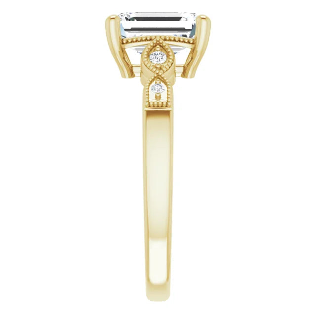 14K White Gold 1.56 CTW Emerald-Cut Lab Grown Diamond Solitaire Engagement Ring with Pavé Band