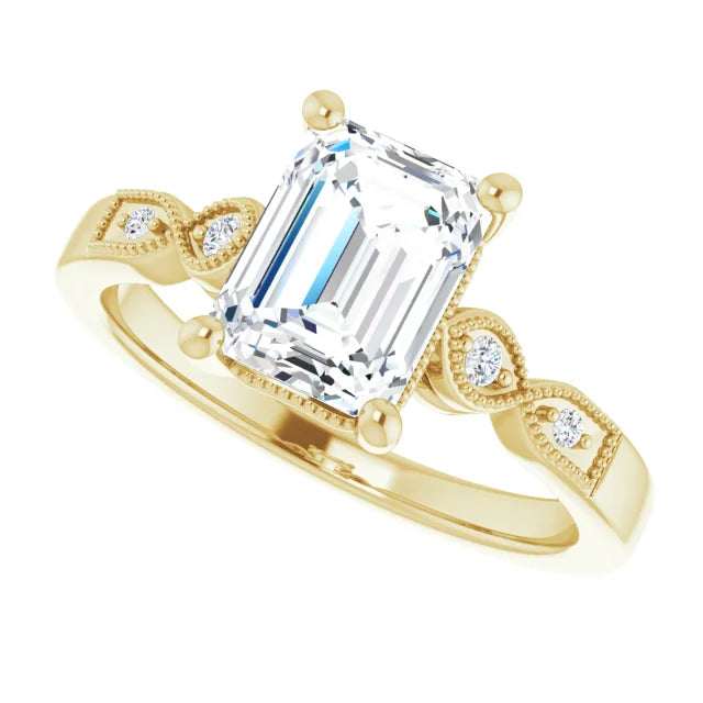 14K White Gold 1.56 CTW Emerald-Cut Lab Grown Diamond Solitaire Engagement Ring with Pavé Band