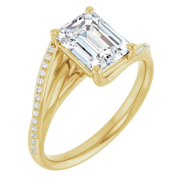 14K White Gold 1.58 CTW Emerald Solitaire Pavé Lab Grown Diamond Engagement Ring