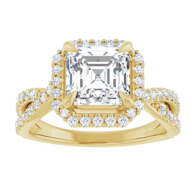 14K White Gold 1.74 CTW Asscher Halo Criss-Cross Lab Grown Diamond Engagement Ring