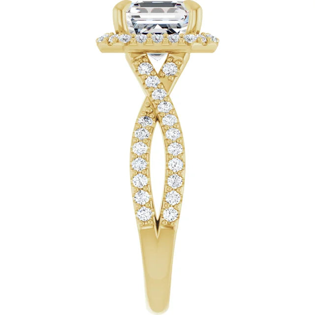 14K White Gold 1.74 CTW Asscher Halo Criss-Cross Lab Grown Diamond Engagement Ring