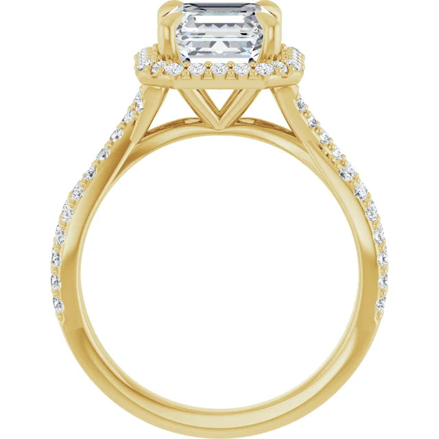 14K White Gold 1.74 CTW Asscher Halo Criss-Cross Lab Grown Diamond Engagement Ring