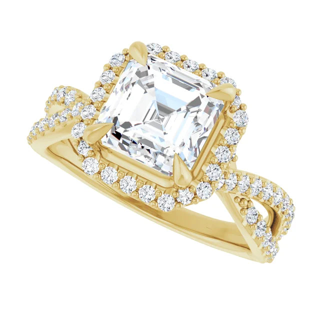 14K White Gold 1.74 CTW Asscher Halo Criss-Cross Lab Grown Diamond Engagement Ring