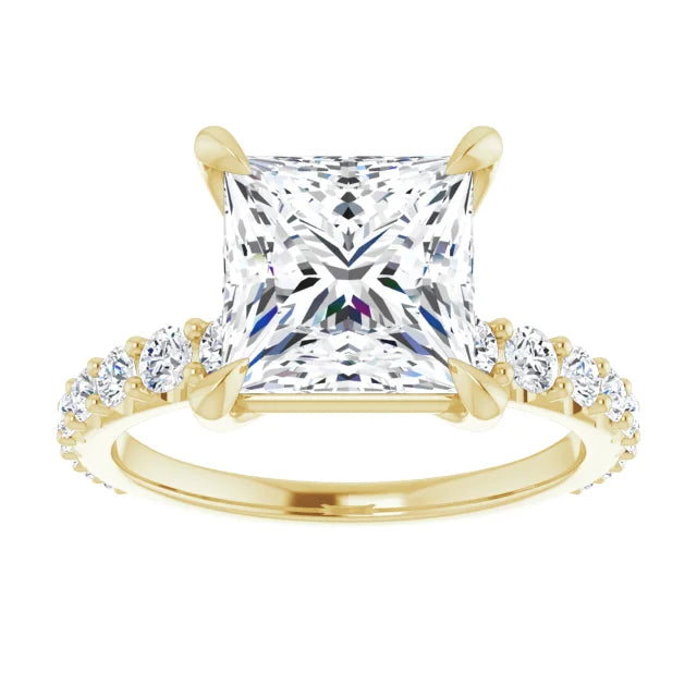 14K White Gold 1.75 CTW Princess-Cut Lab Grown Diamond Engagement Ring with Solitaire and Pavé Band