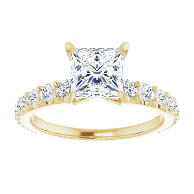 14K White Gold 1.75 CTW Princess-Cut Lab Grown Diamond Engagement Ring with Solitaire and Pavé Band-Pauls Jewelers