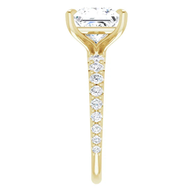 14K White Gold 1.75 CTW Princess-Cut Lab Grown Diamond Engagement Ring with Solitaire and Pavé Band