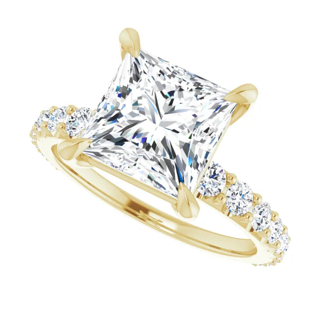 14K White Gold 1.75 CTW Princess-Cut Lab Grown Diamond Engagement Ring with Solitaire and Pavé Band