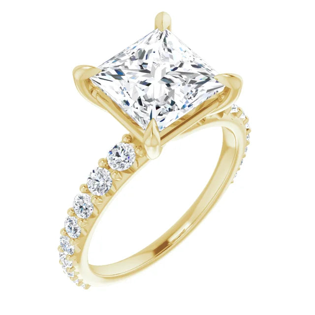 14K White Gold 1.75 CTW Princess-Cut Lab Grown Diamond Engagement Ring with Solitaire and Pavé Band