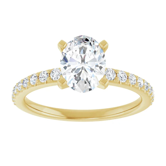 14K White Gold 1.76 CTW Oval Solitaire Pavé Lab Grown Diamond Engagement Ring