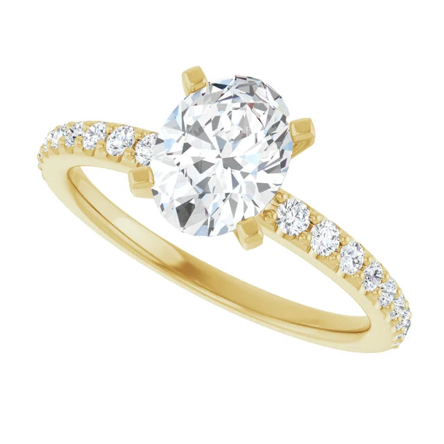 14K White Gold 1.76 CTW Oval Solitaire Pavé Lab Grown Diamond Engagement Ring