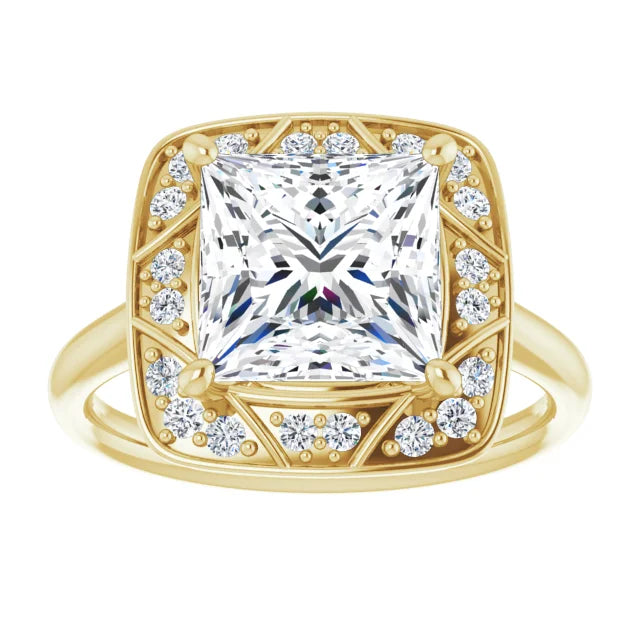 14K White Gold 1.77 CTW Princess Halo Vintage Inspired Lab Grown Diamond Engagement Ring