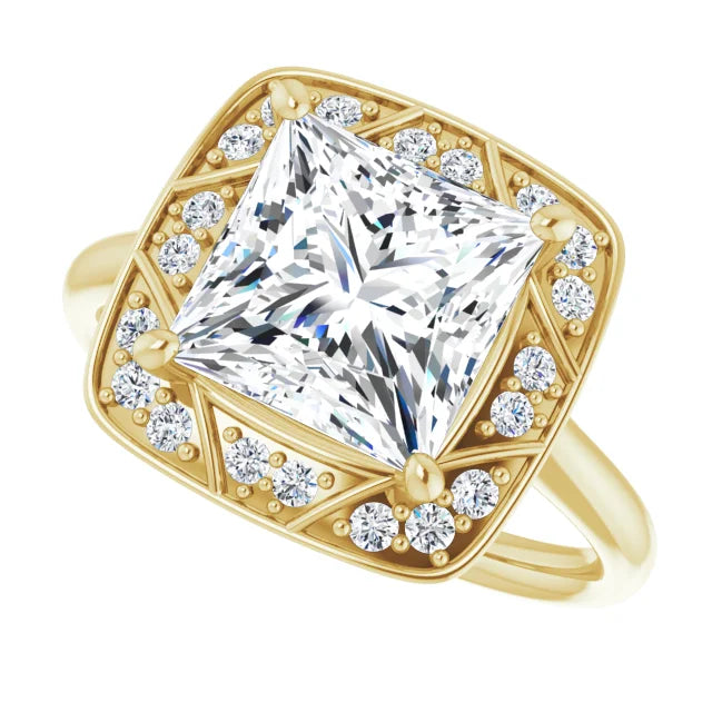 14K White Gold 1.77 CTW Princess Halo Vintage Inspired Lab Grown Diamond Engagement Ring