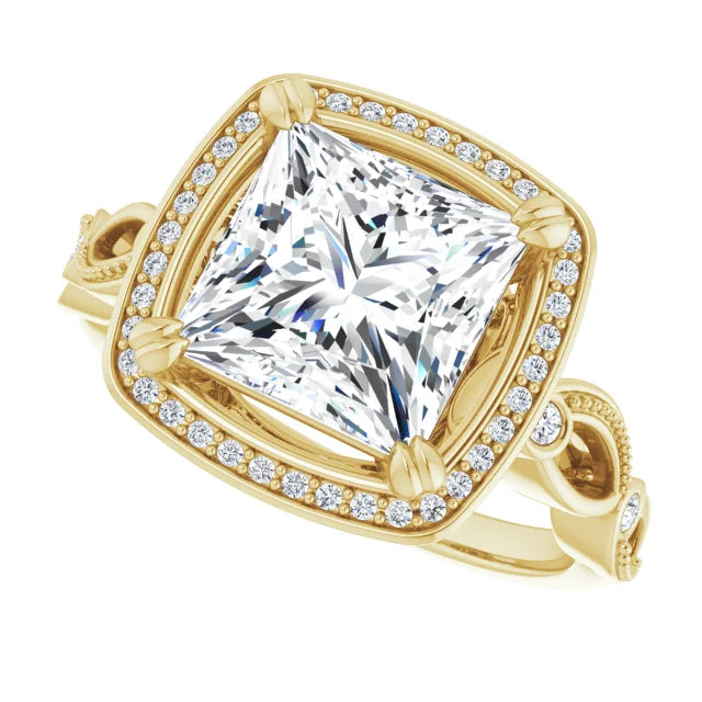 14K White Gold 1.86 CTW Princess Halo Sculptural Lab Grown Diamond Engagement Ring