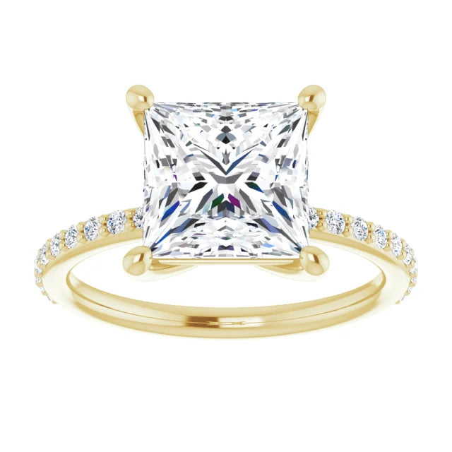 14K White Gold 1.91 CTW Princess-Cut Lab Grown Diamond Engagement Ring with Solitaire and Pavé Band
