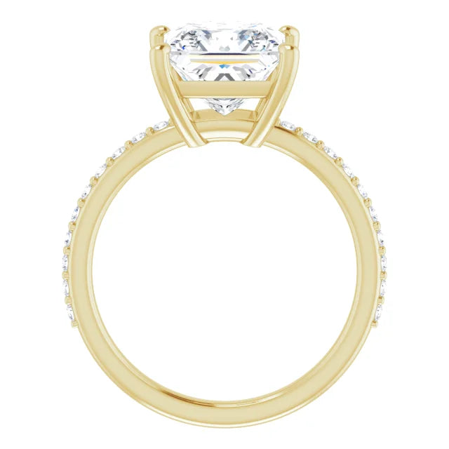 14K White Gold 1.91 CTW Princess-Cut Lab Grown Diamond Engagement Ring with Solitaire and Pavé Band
