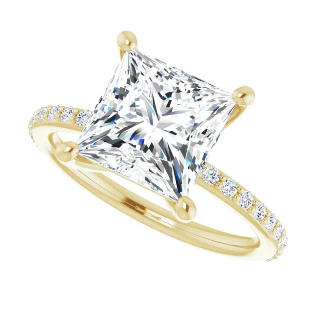 14K White Gold 1.91 CTW Princess-Cut Lab Grown Diamond Engagement Ring with Solitaire and Pavé Band
