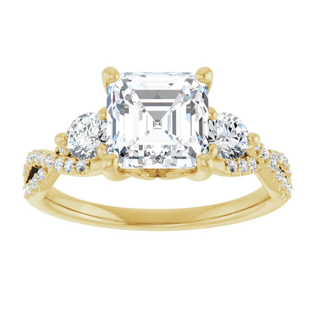 14K White Gold 1.94 CTW Asscher-Cut Lab Grown Diamond Three Stone Engagement Ring with Pavé Band