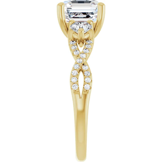 14K White Gold 1.94 CTW Asscher-Cut Lab Grown Diamond Three Stone Engagement Ring with Pavé Band