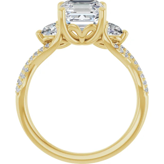 14K White Gold 1.94 CTW Asscher-Cut Lab Grown Diamond Three Stone Engagement Ring with Pavé Band