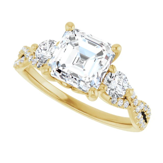 14K White Gold 1.94 CTW Asscher-Cut Lab Grown Diamond Three Stone Engagement Ring with Pavé Band