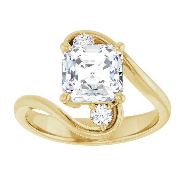14K White Gold 1.97 CTW Asscher-Cut Lab Grown Diamond Three Stone Bypass Engagement Ring
