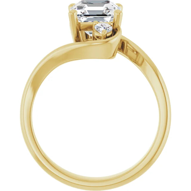 14K White Gold 1.97 CTW Asscher-Cut Lab Grown Diamond Three Stone Bypass Engagement Ring