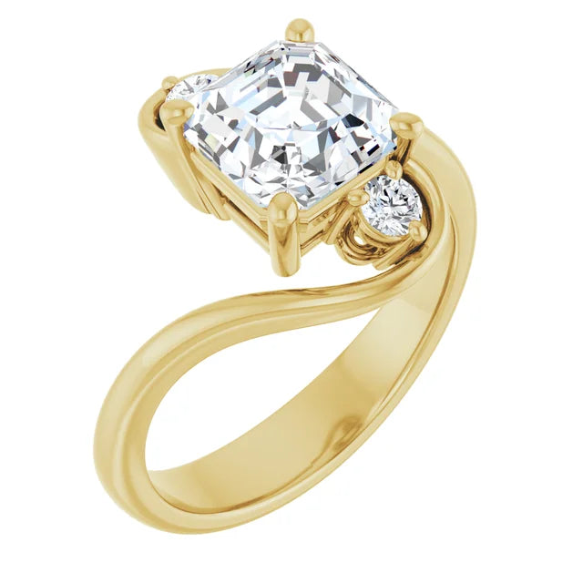 14K White Gold 1.97 CTW Asscher-Cut Lab Grown Diamond Three Stone Bypass Engagement Ring