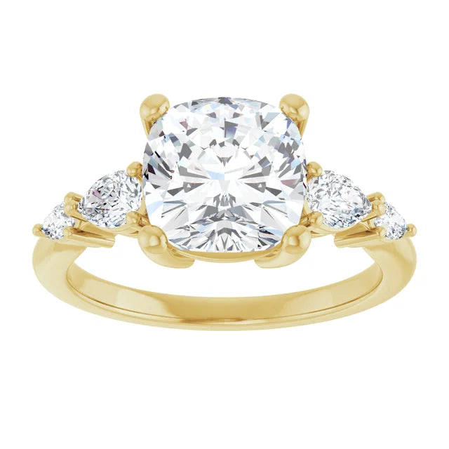 14K White Gold 2.02 CTW Cushion-Cut Lab Grown Diamond Engagement Ring with Solitaire and Pavé Band