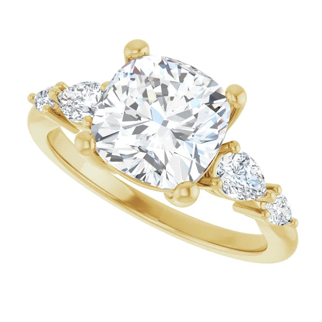 14K White Gold 2.02 CTW Cushion-Cut Lab Grown Diamond Engagement Ring with Solitaire and Pavé Band