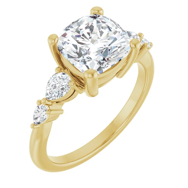 14K White Gold 2.02 CTW Cushion-Cut Lab Grown Diamond Engagement Ring with Solitaire and Pavé Band