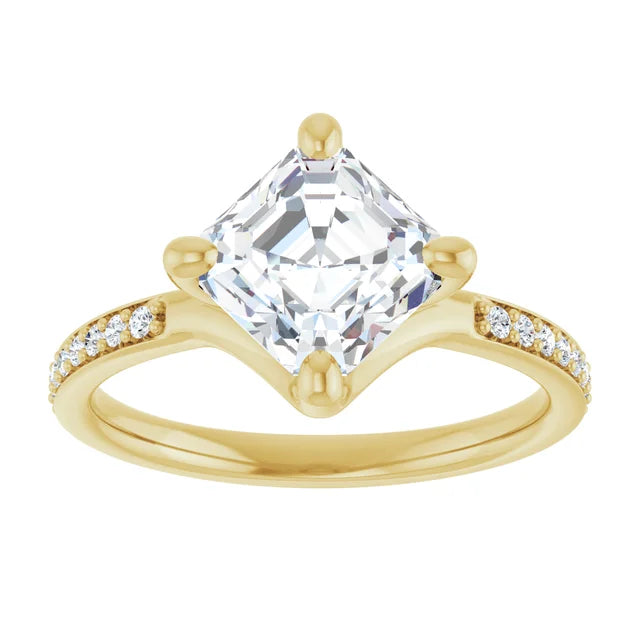 14K White Gold 2.05 CTW Asscher-Cut Lab Grown Diamond Engagement Ring with Solitaire and Pavé Band