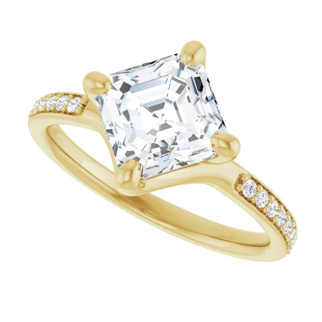 14K White Gold 2.05 CTW Asscher-Cut Lab Grown Diamond Engagement Ring with Solitaire and Pavé Band