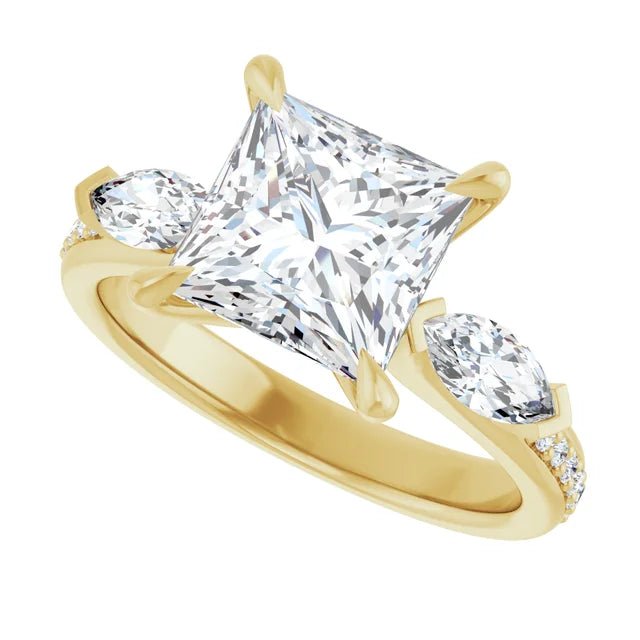 14K White Gold 2.35 CTW Princess-Cut Lab Grown Diamond Three Stone Engagement Ring