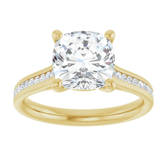 14K White Gold 2.86 CTW Cushion Solitaire Cathedral Pavé Lab Grown Diamond Engagement Ring