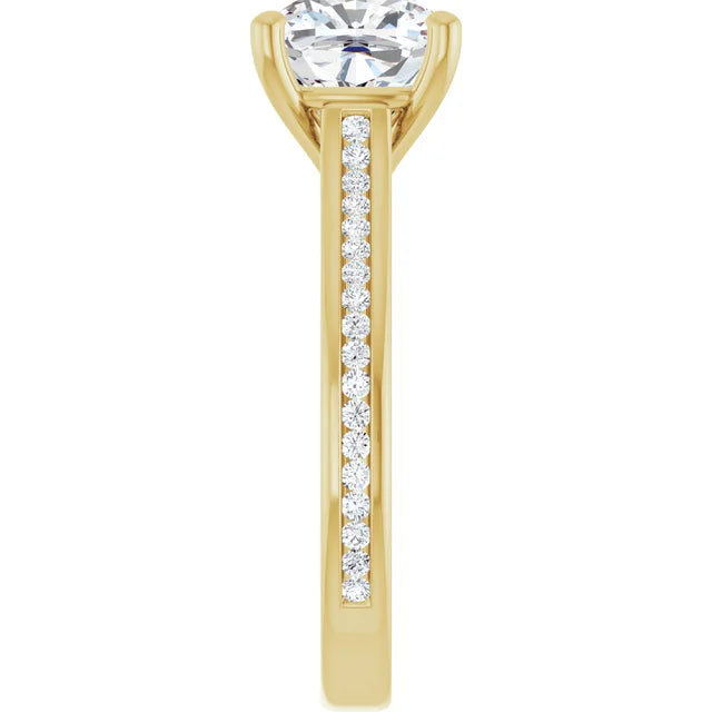 14K White Gold 2.86 CTW Cushion Solitaire Cathedral Pavé Lab Grown Diamond Engagement Ring