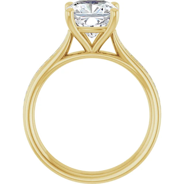 14K White Gold 2.86 CTW Cushion Solitaire Cathedral Pavé Lab Grown Diamond Engagement Ring